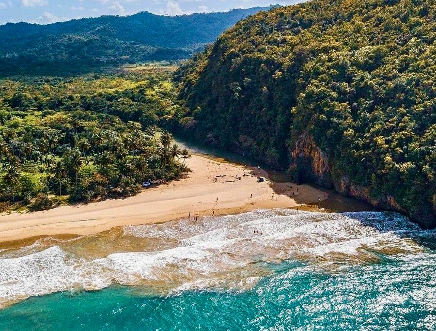 Playa El Valle from the air, where the river meets the sea