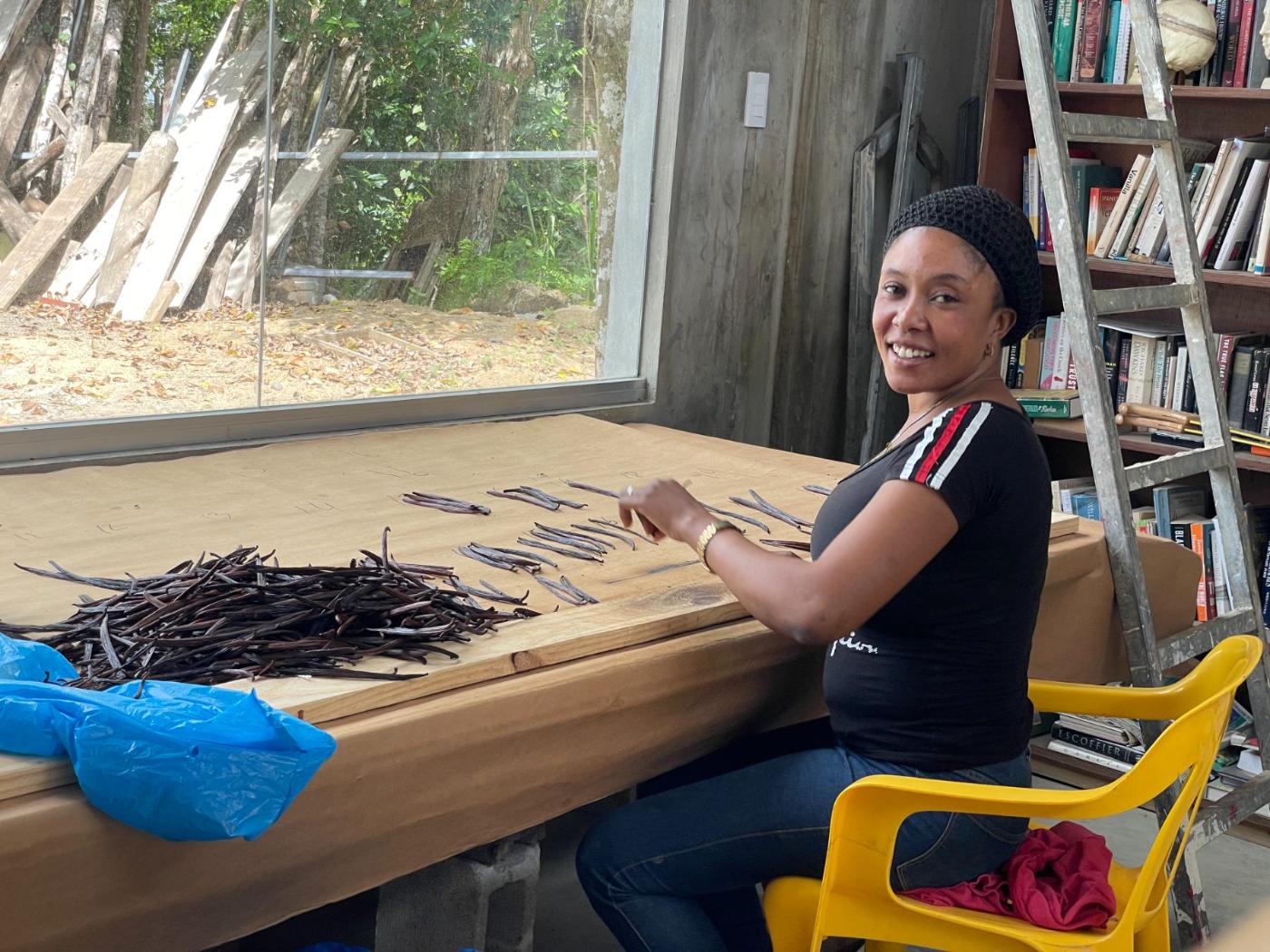 Grading cured vanilla beans at the sorting table