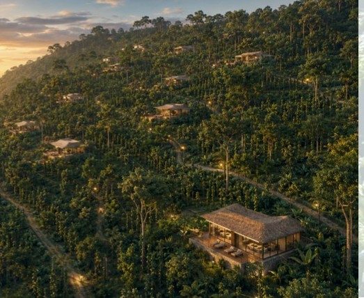 Visualisation of homes set within the vanilla plantation above the valley
